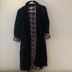 Free People Black Lace Coat with Plaid Interior